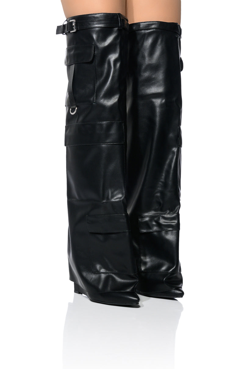 AZALEA WANG ALEXIA BLACK FOLD OVER WEDGE BOOT view 0