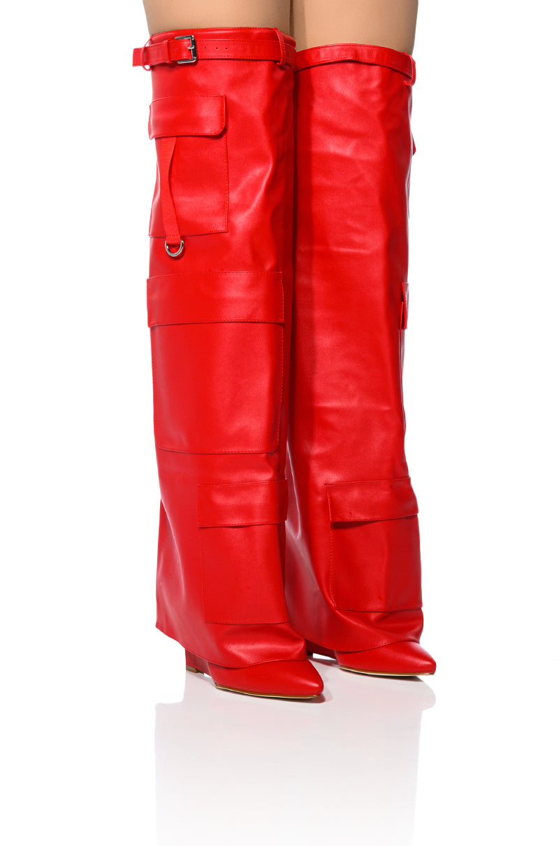 AZALEA WANG ALEXIA FOLD OVER WEDGE BOOT IN RED view 0