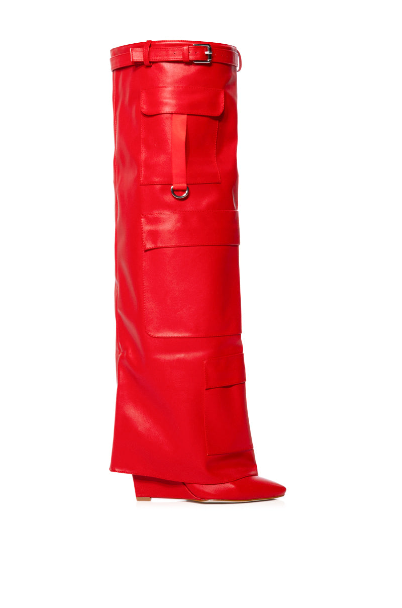 Side View Azalea Wang Alexia Fold Over Wedge Boot In Red