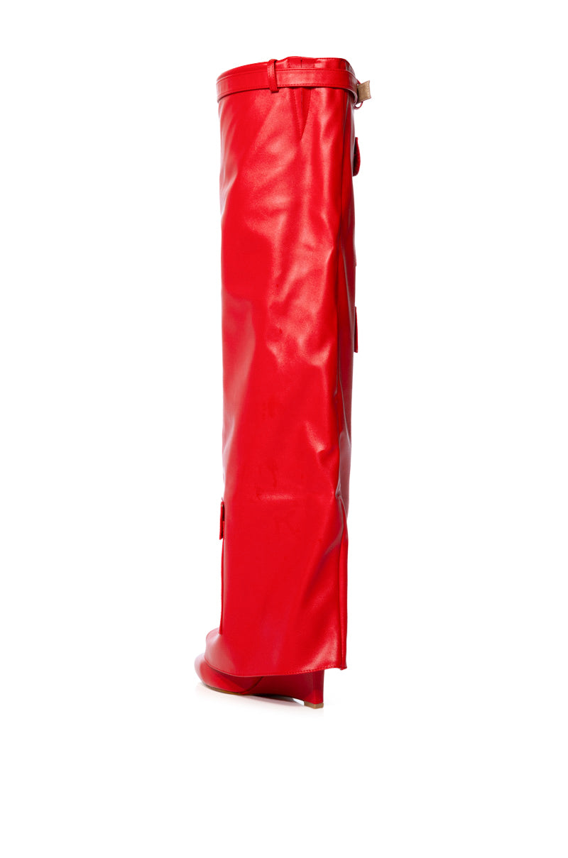Detail View Azalea Wang Alexia Fold Over Wedge Boot In Red