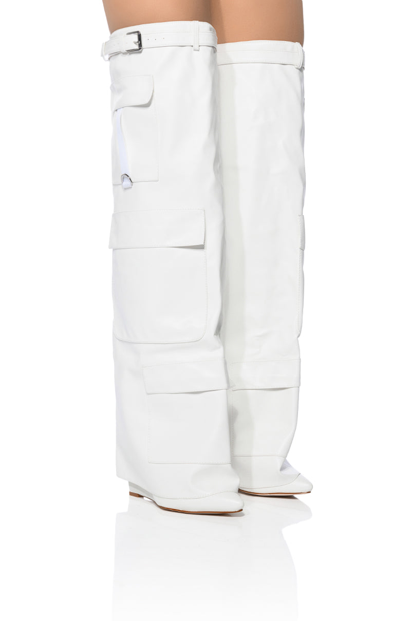 Front View Azalea Wang Alexia Fold Over Wedge Boot In White