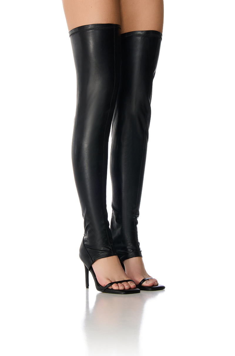AZALEA WANG ALISHA OPEN TOE THIGH HIGH SANDAL BOOT IN BLACK view 0