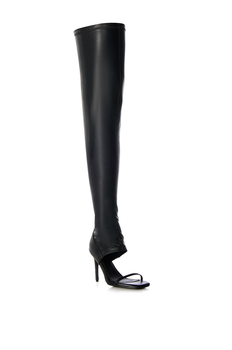 Back View Azalea Wang Alisha Peep Toe Thigh High Boot In Black