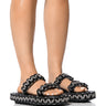 Front View Azalea Wang All Day Embellished Woven Flatform Sandal In Black