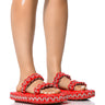 Front View Azalea Wang All Day Embellished Woven Flatform Sandal In Red