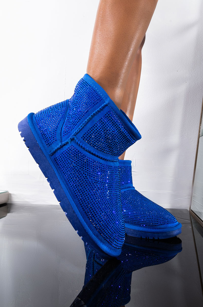 Front View Azalea Wang All Night Long Multi Stone Mini Ankle Booties in Blue