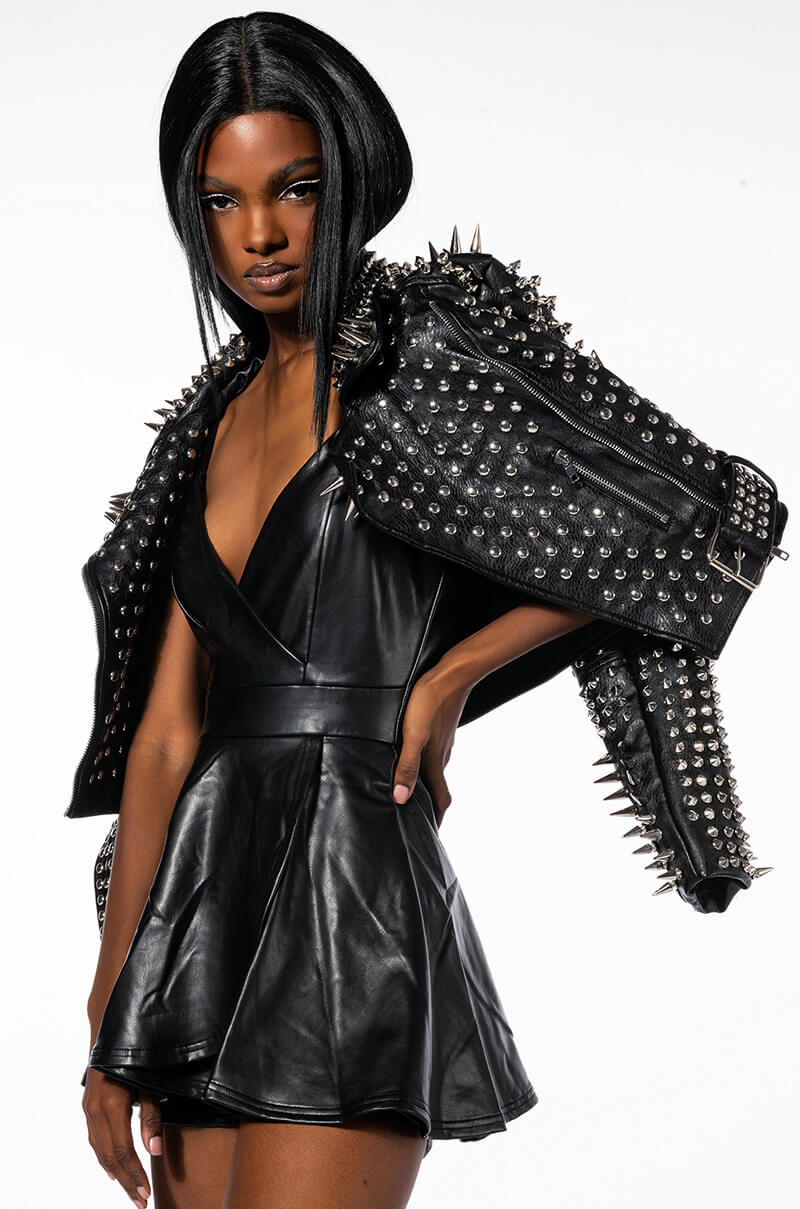 Detail View Azalea Wang All Out Lucifer Stud Moto Jacket