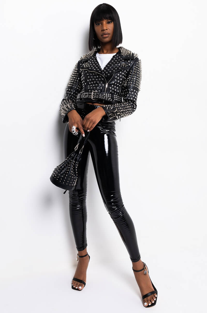  Azalea Wang All Out Lucifer Stud Moto Jacket in Black