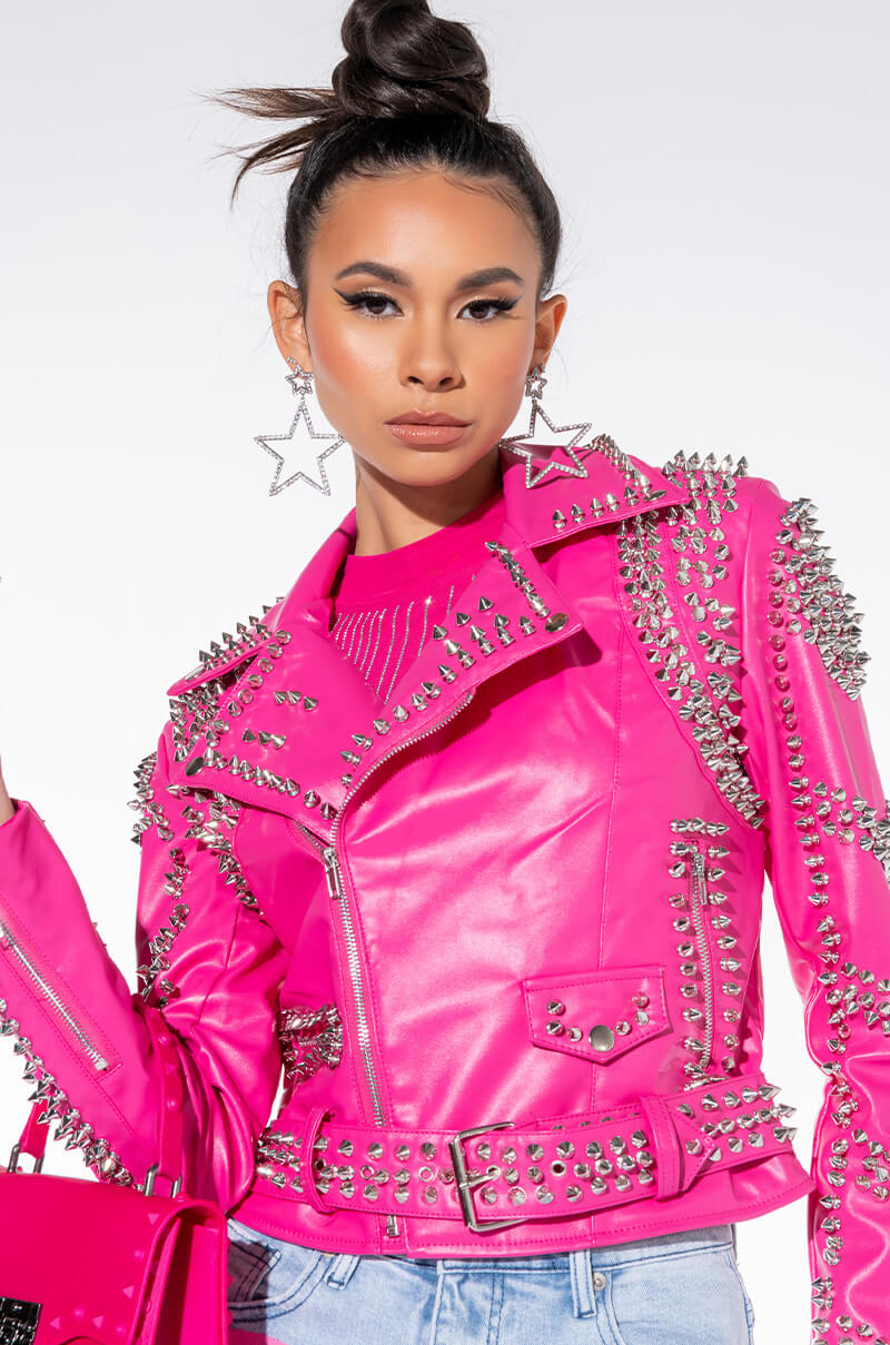 AZALEA WANG ALL PINK SOFI STUDDED MOTO JACKET view 0