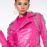 Front View Azalea Wang All Pink Sofi Studded Moto Jacket