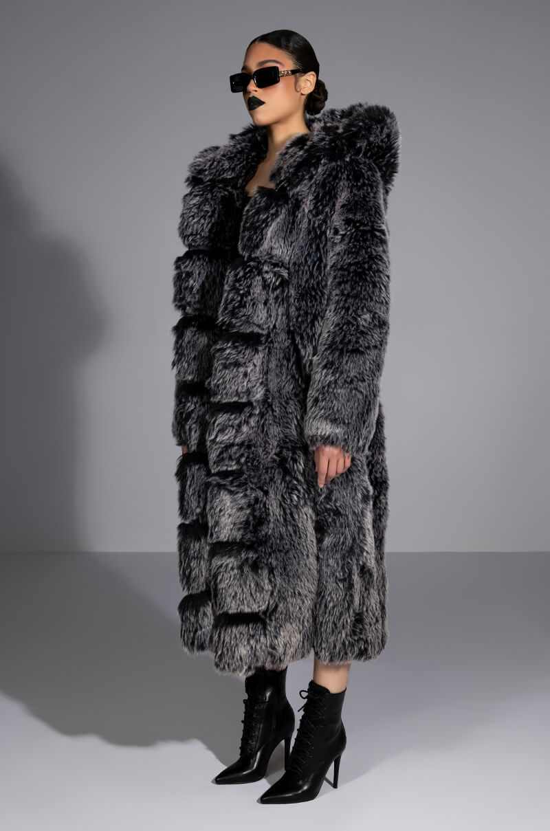 Back View Azalea Wang All That Faux Fur Long Coat