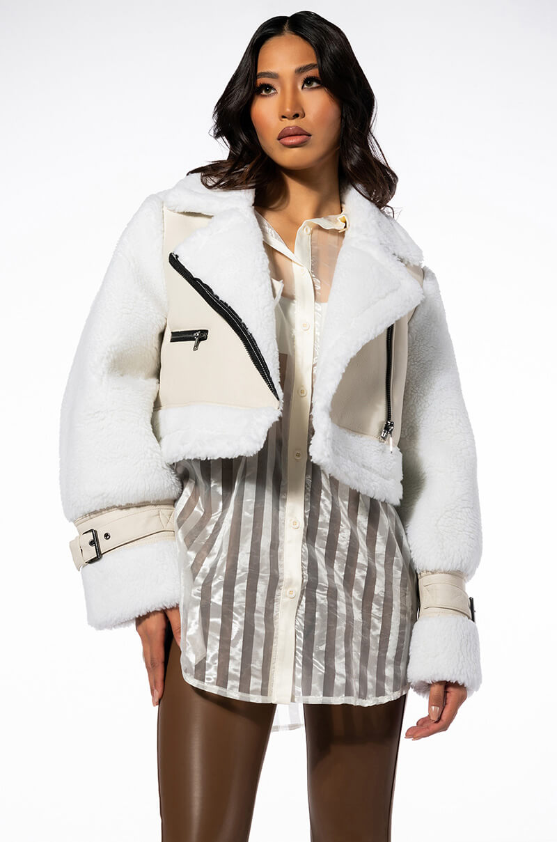 Front View Azalea Wang All The Looks Break Apart Teddy Pleather Trench