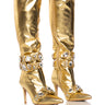 Front View Azalea Wang Alonza Gold Diamond Embellished Boot