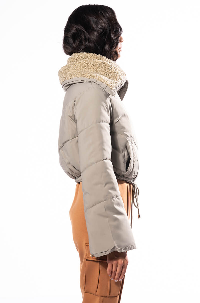 Full View Azalea Wang Amanda Crop Puffer With Sherpa Collar