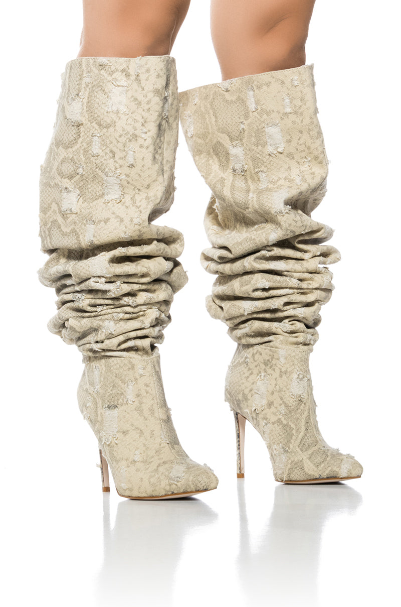 Side View Azalea Wang Ambivert Thigh High Boot In Cream