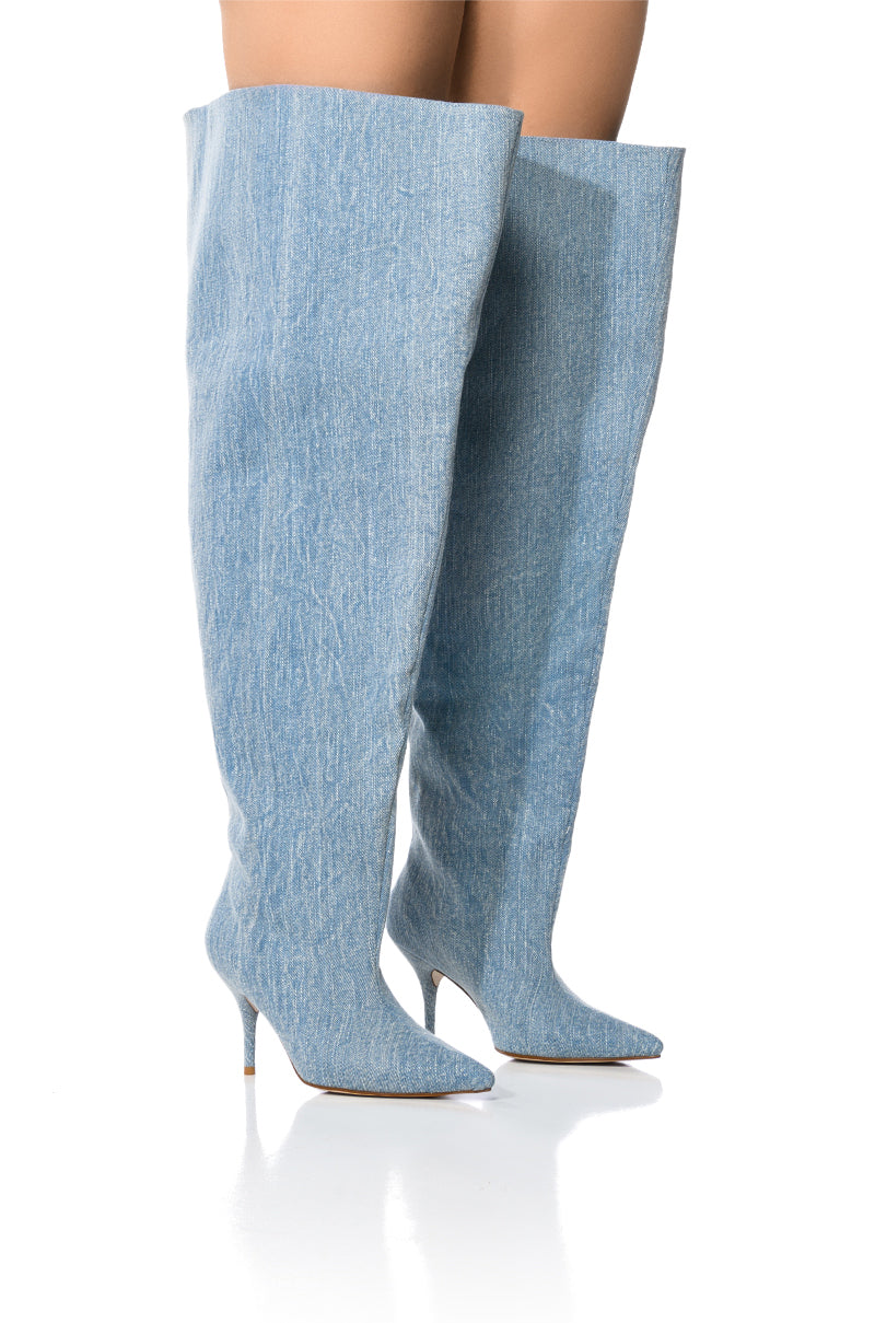 AZALEA WANG AMBY BUCKET BOOT IN DENIM – AKIRA