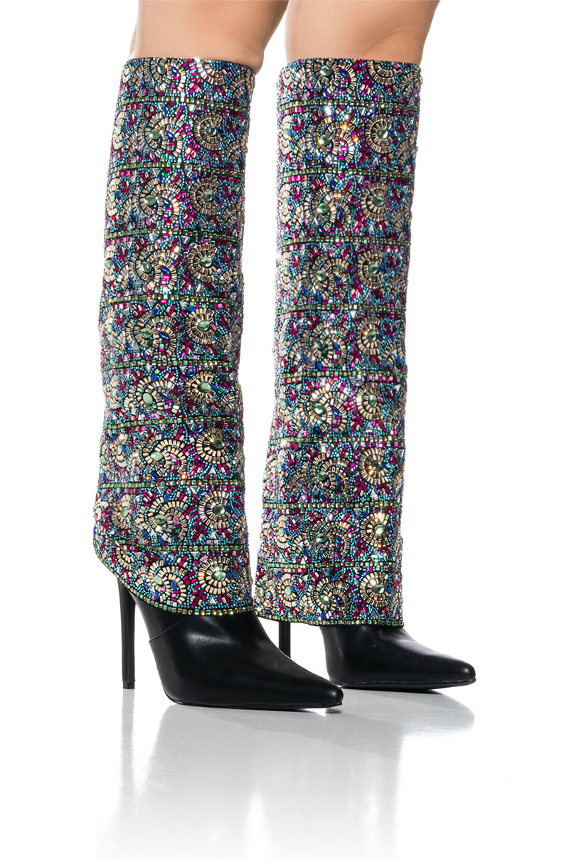 Front View Azalea Wang Amelianna Fold Over Embellished Boot