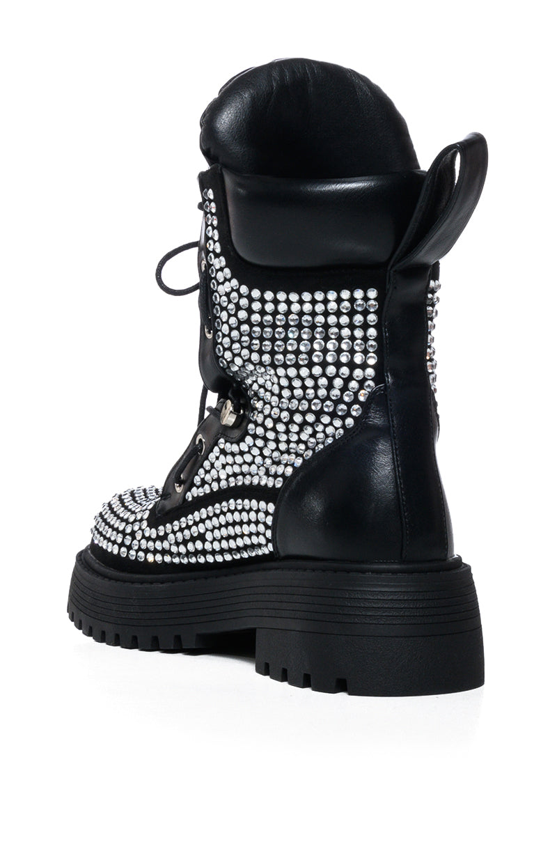 Detail View Azalea Wang Amenity Black Rhinestone Combat Bootie 2