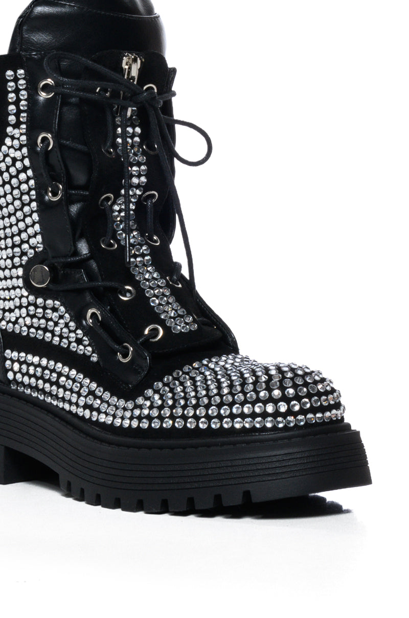 Full View Azalea Wang Amenity Black Rhinestone Combat Bootie 3