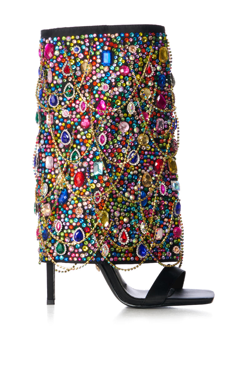 Side View Azalea Wang Amory Multi Embellished Peep Toe Bootie