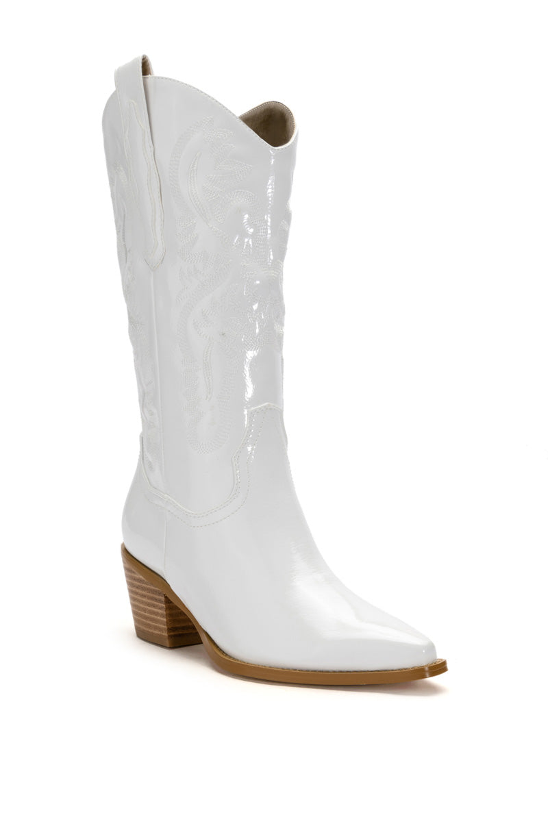Back View Azalea Wang Andrea Chunky Western Boot In White