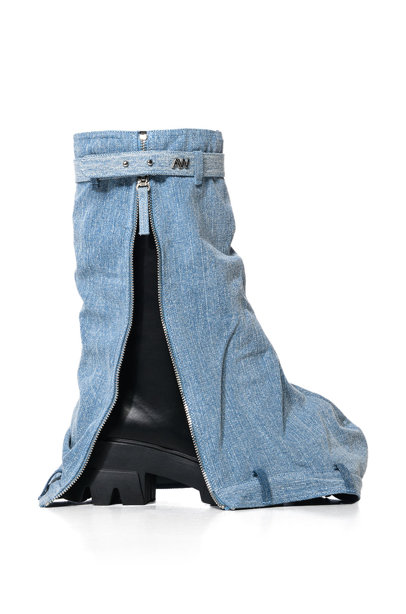Side View Azalea Wang Angela Fold Over Platform Boot In Denim