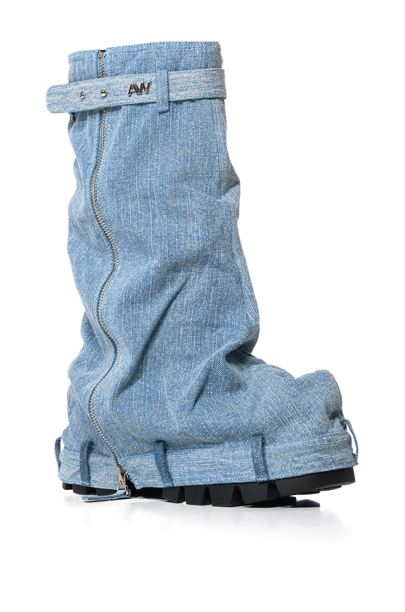 Full View Azalea Wang Angela Fold Over Platform Boot In Denim