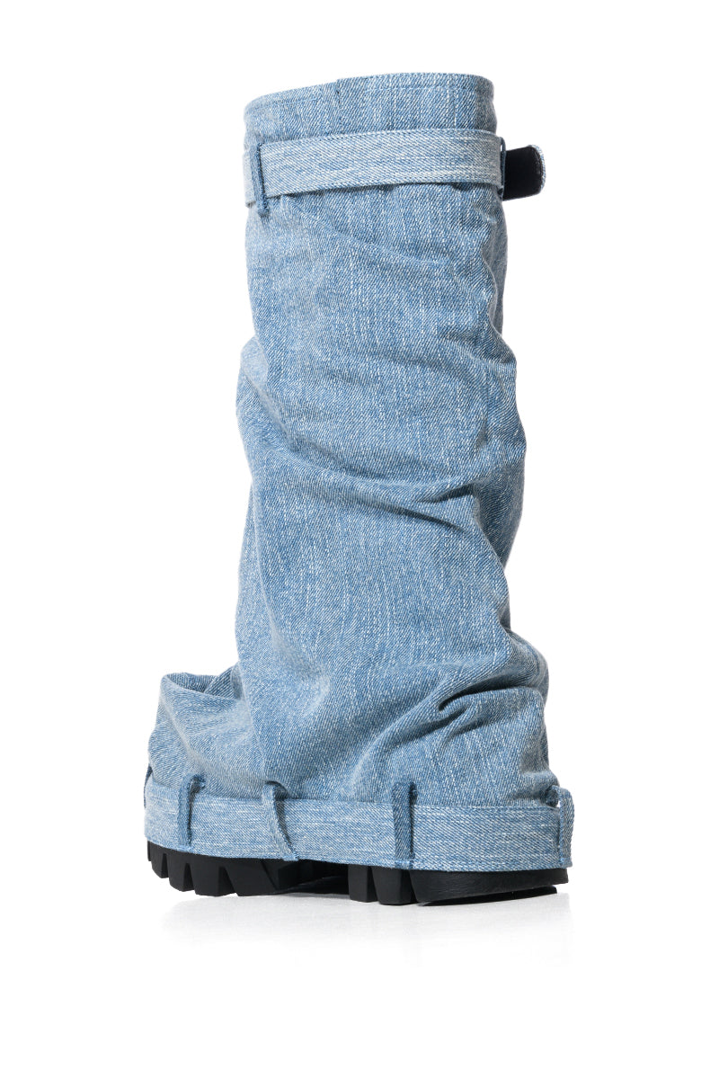 Extra View Azalea Wang Angela Fold Over Platform Boot In Denim