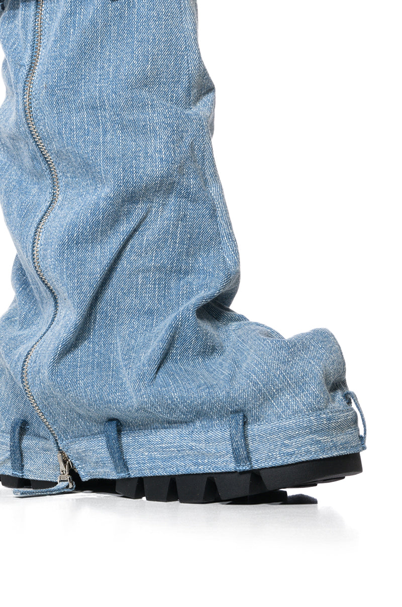 Extra View Azalea Wang Angela Fold Over Platform Boot In Denim