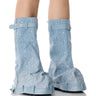 Front View Azalea Wang Angela Rhinestoned Denim Flat Bootie