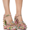 Front View Azalea Wang Annie Embellished Brocade Platform Sandal In Pink