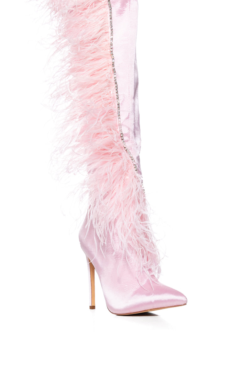 Full View Azalea Wang Aoife Pink Feather Boot