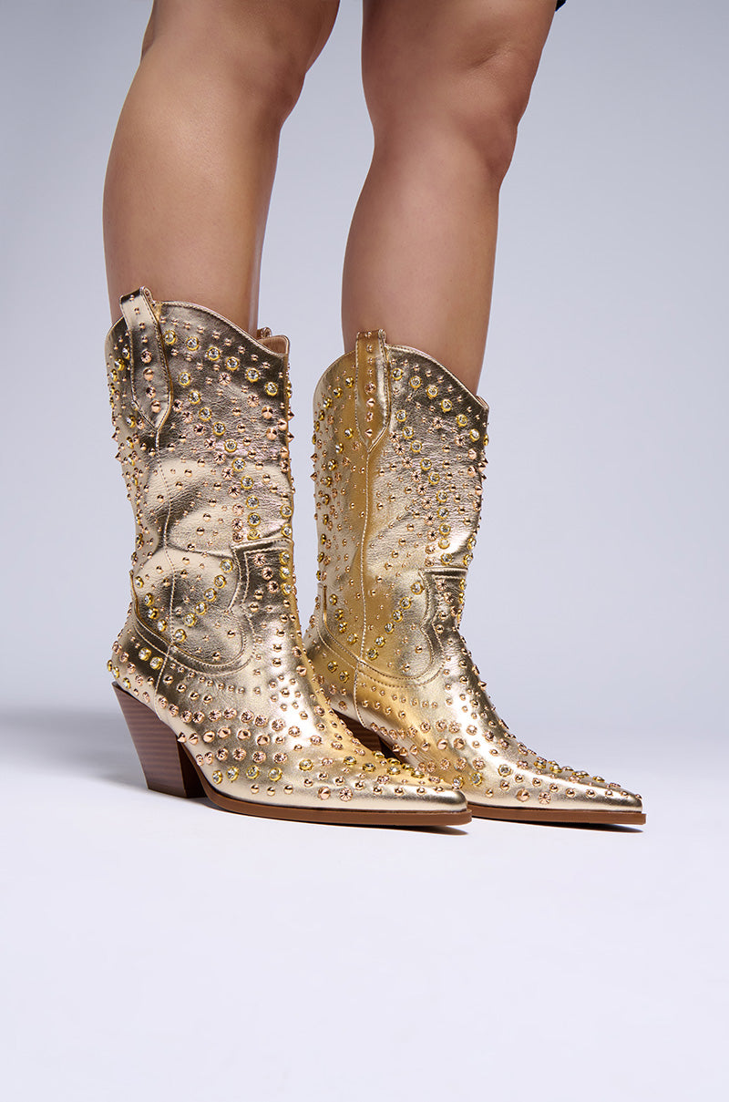 AZALEA WANG APPEASE GOLD EMBELLISHED COWBOY BOOT view 0