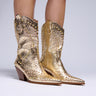 Front View Azalea Wang Appease Gold Embellished Cowboy Boot