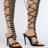 Front View Azalea Wang Ardsley Black Lattice Gladiator Sandal