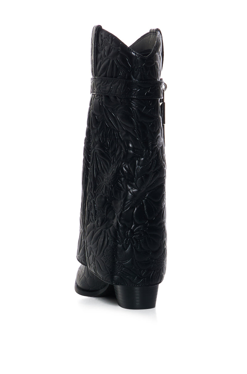 Detail View Azalea Wang Armory Embossed Faux Leather Black Cowboy Bootie 5