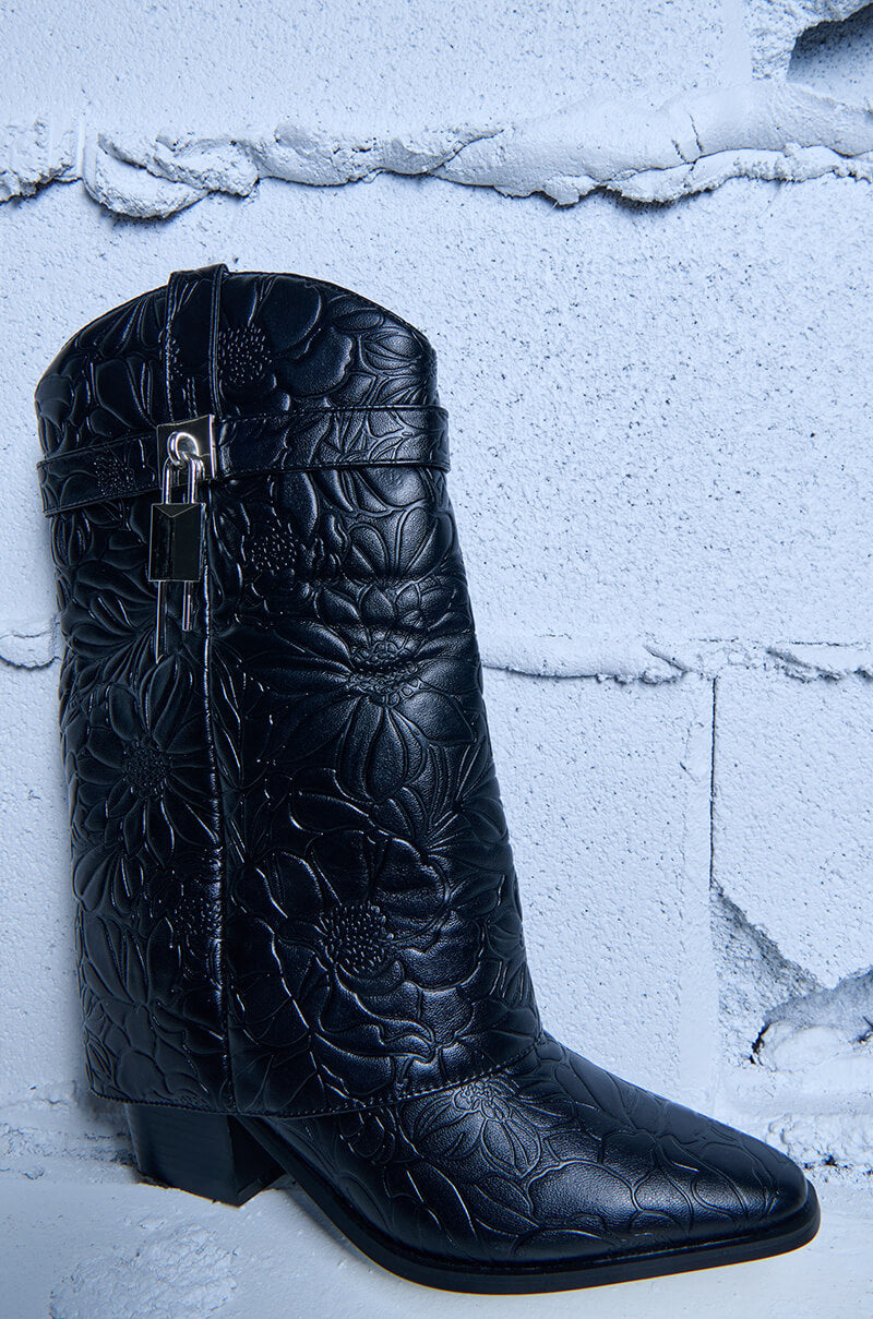 Extra View Azalea Wang Armory Embossed Faux Leather Black Cowboy Bootie 6