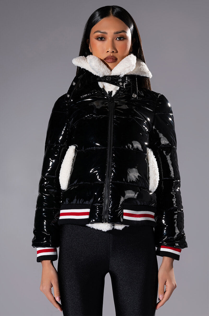 Front View Azalea Wang Aspen Ski Trip Puffer With Varsity Trim