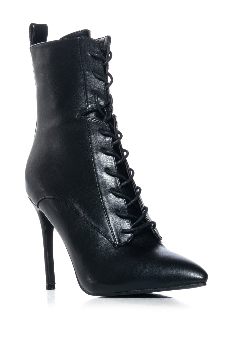 Back View Azalea Wang Astoria Lace Up Stiletto Bootie In Blackpu
