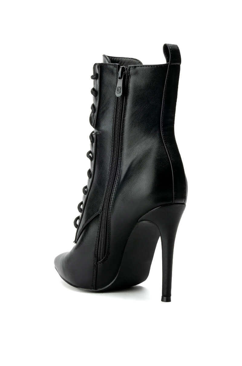 Detail View Azalea Wang Astoria Lace Up Stiletto Bootie In Blackpu