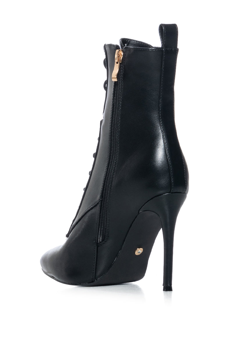 Detail View Azalea Wang Astoria Lace Up Stiletto Bootie In Blackpu