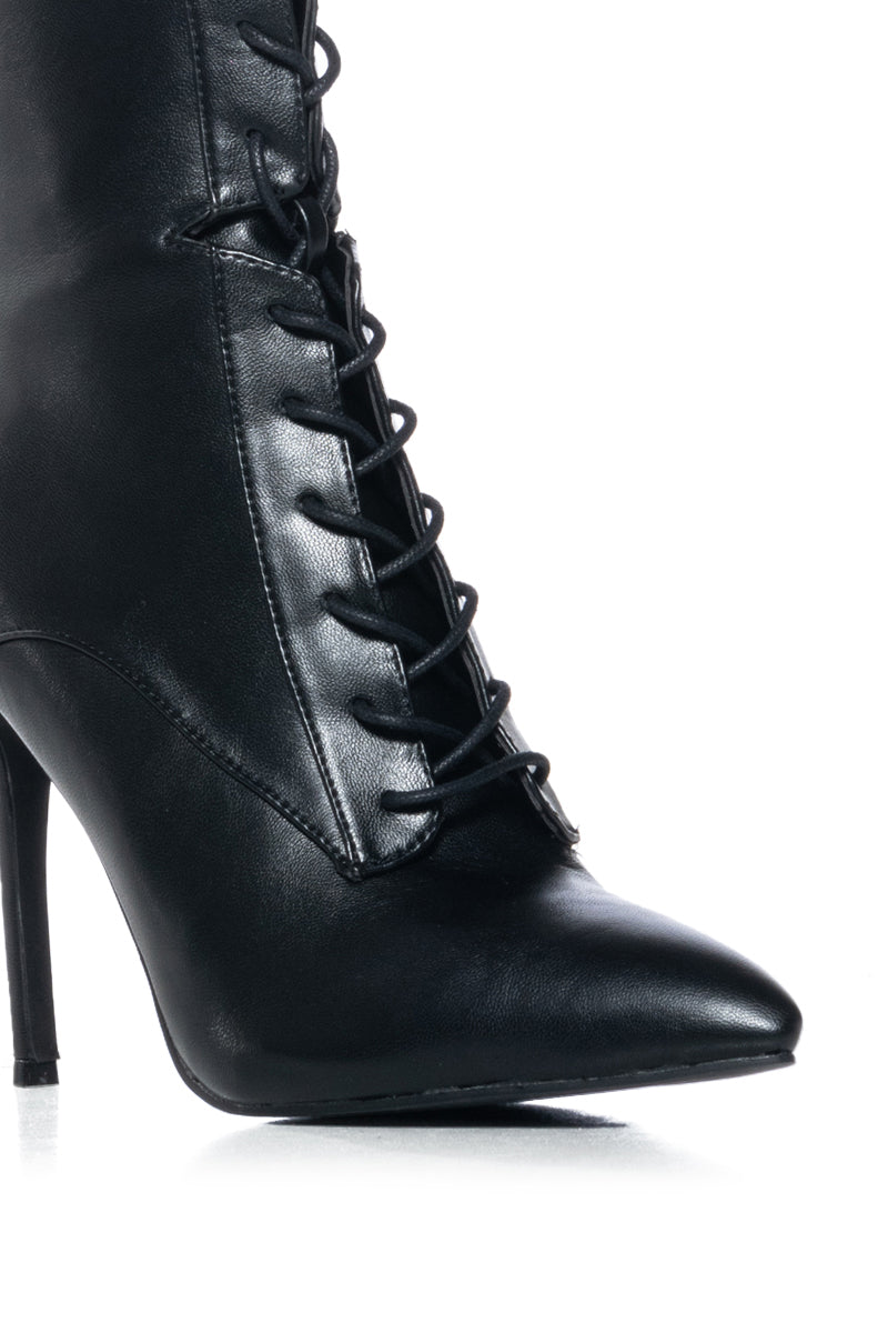 Full View Azalea Wang Astoria Lace Up Stiletto Bootie In Blackpu