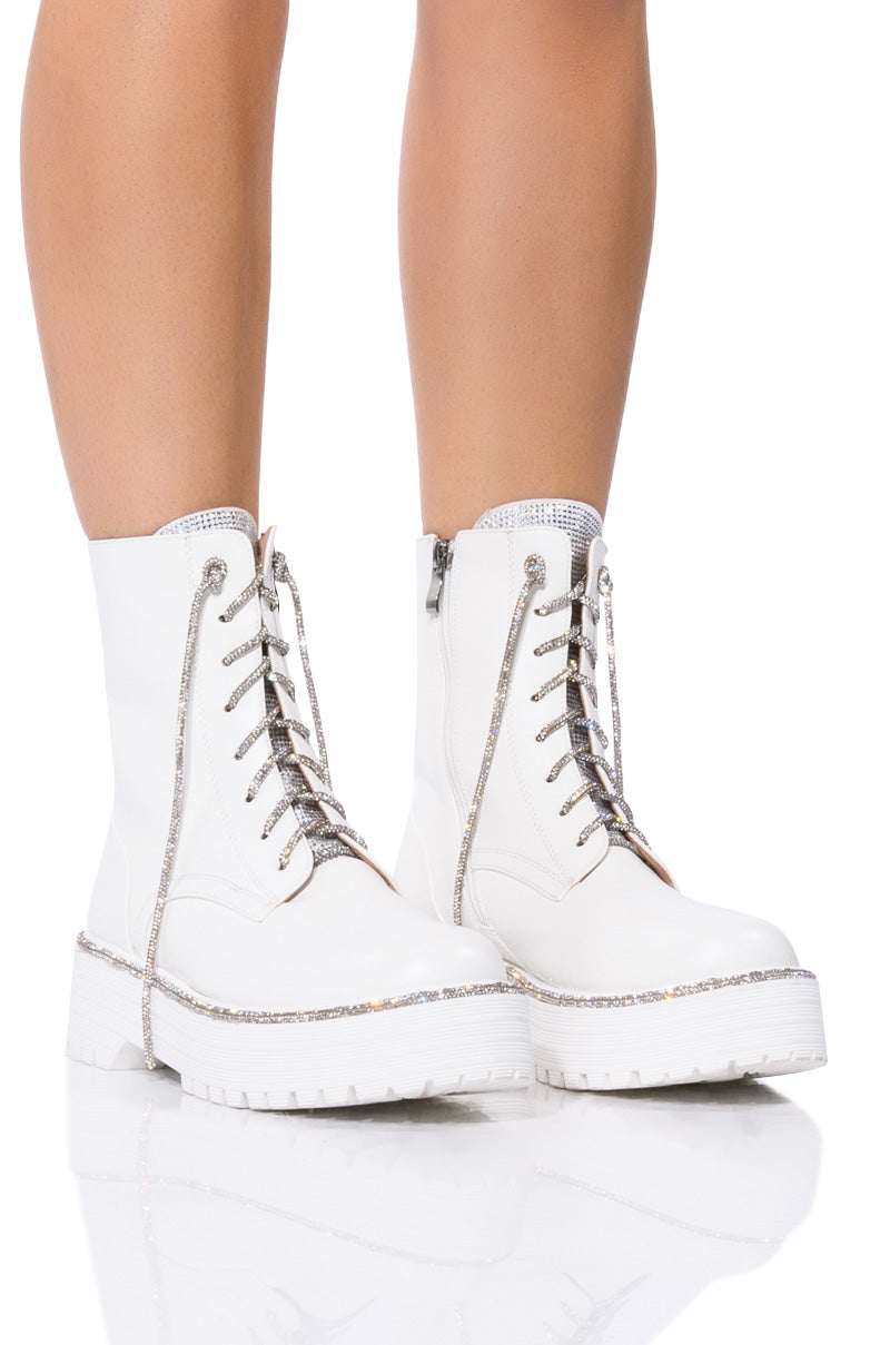 Front View Azalea Wang Attentive Embellished Bootie In White
