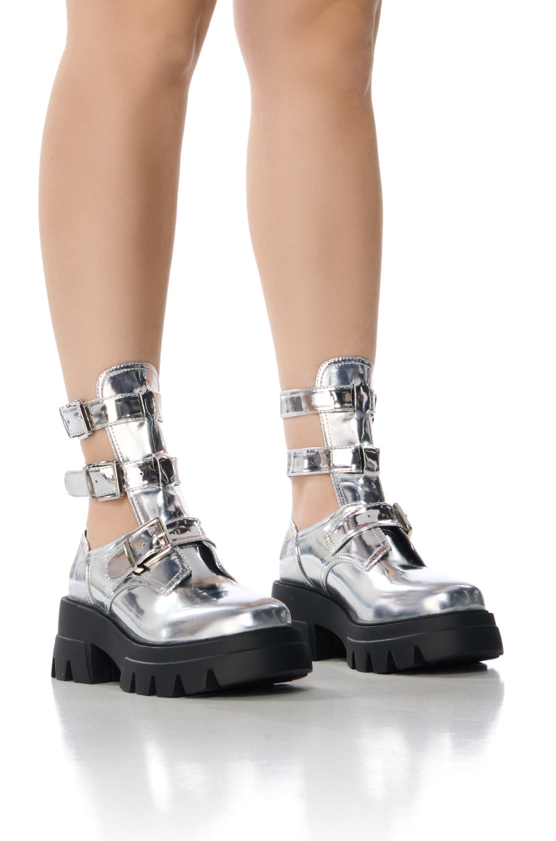AZALEA WANG ATTICUS SILVER BUCKLE UP BOOTIE view 0