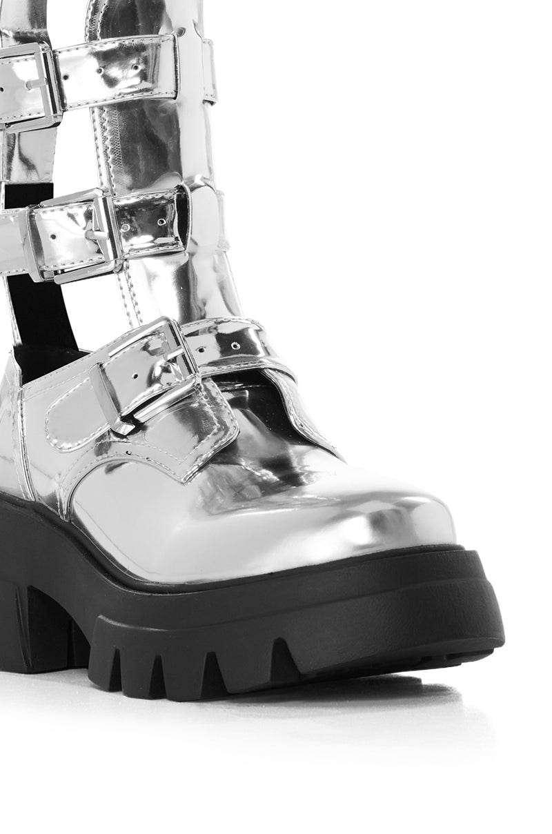 Full View Azalea Wang Atticus Silver Buckle Up Flat