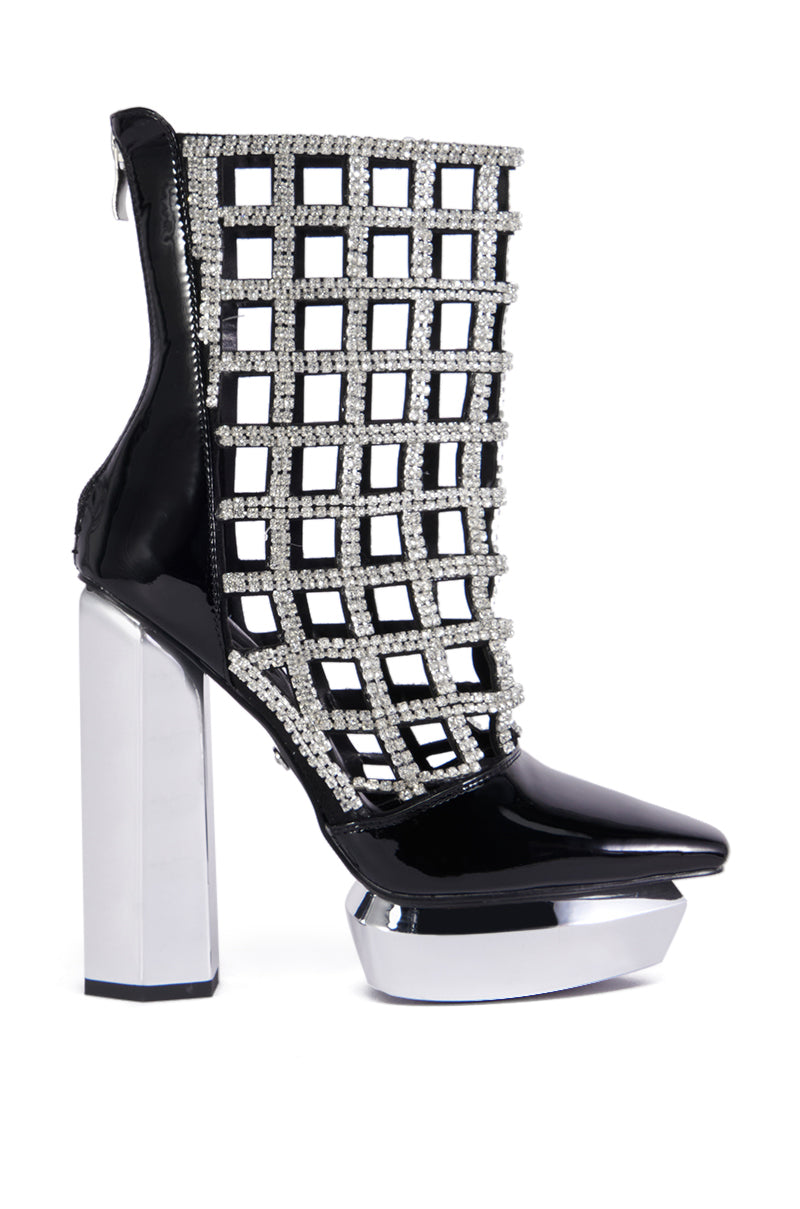 Side View Azalea Wang Auri Black Caged Bootie