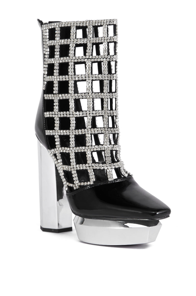 Back View Azalea Wang Auri Black Caged Bootie