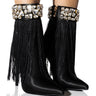 Front View Azalea Wang Averi Embellished Fringe Bootie In Black