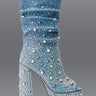 Front View Azalea Wang Awestruck Rhinestone Slouch Bootie In Denim