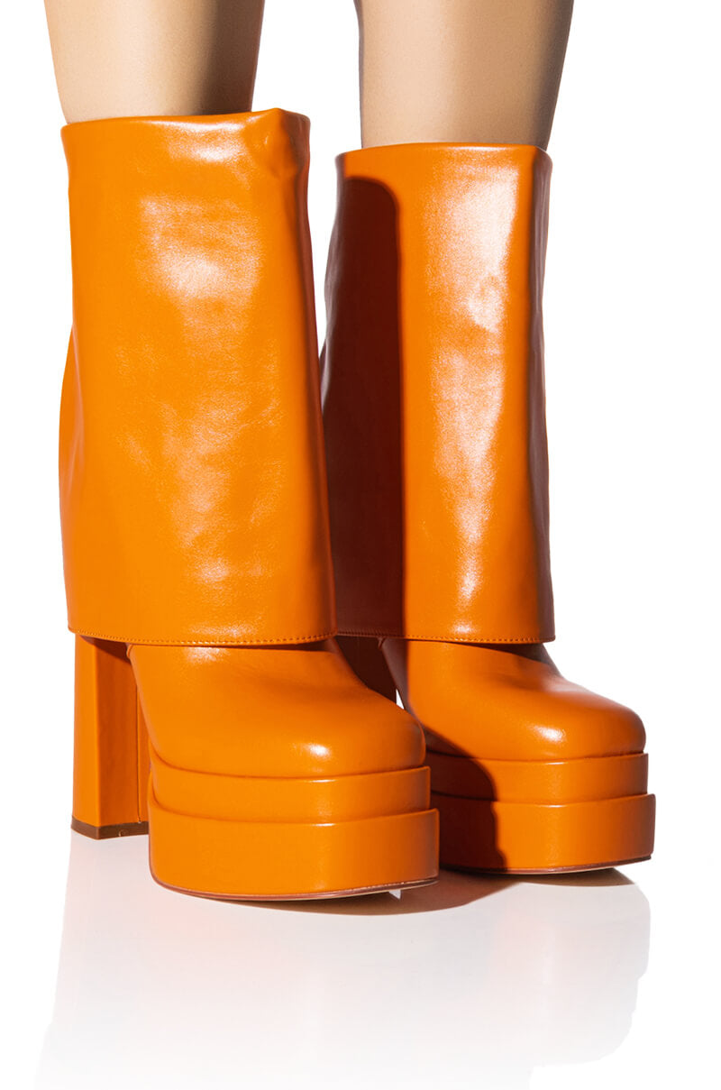Front View Azalea Wang Baby Fold Over Bootie In Orange